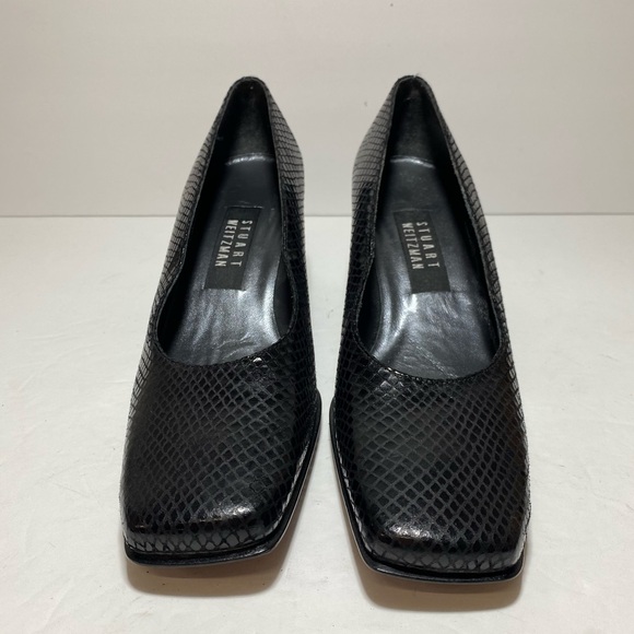 Stuart Weitzman Black Leather Square Toe Heels Pumps.Size 7.5 - Picture 4 of 15